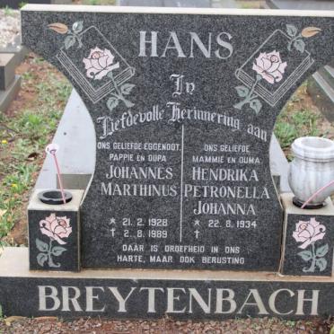 BREYTENBACH Johannes Marthinus 1928-1989 &amp; Hendrika Petronella Johanna 1934-