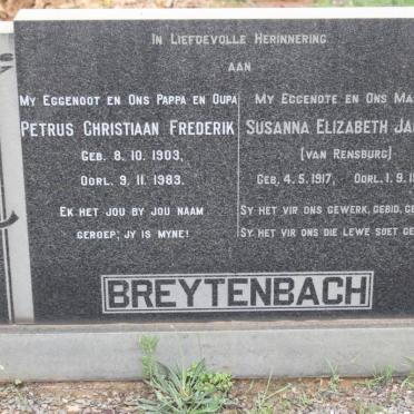 BREYTENBACH Petrus Christiaan Frederik 1903-1983 &amp; Susanna Elizabeth Jacoba VAN RENSBURG 1917-1969