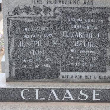 CLAASE Joseph J.M. 1928-1986 &amp; Elizabeth J.C. SWANEPOEL 1922-1997