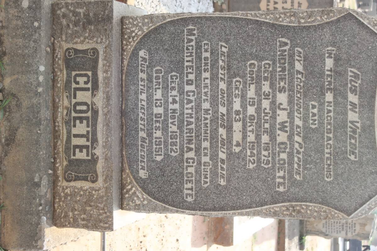 CLOETE Andries J.W. 1879-1942 &amp; Machteld Catharina 1882-1951