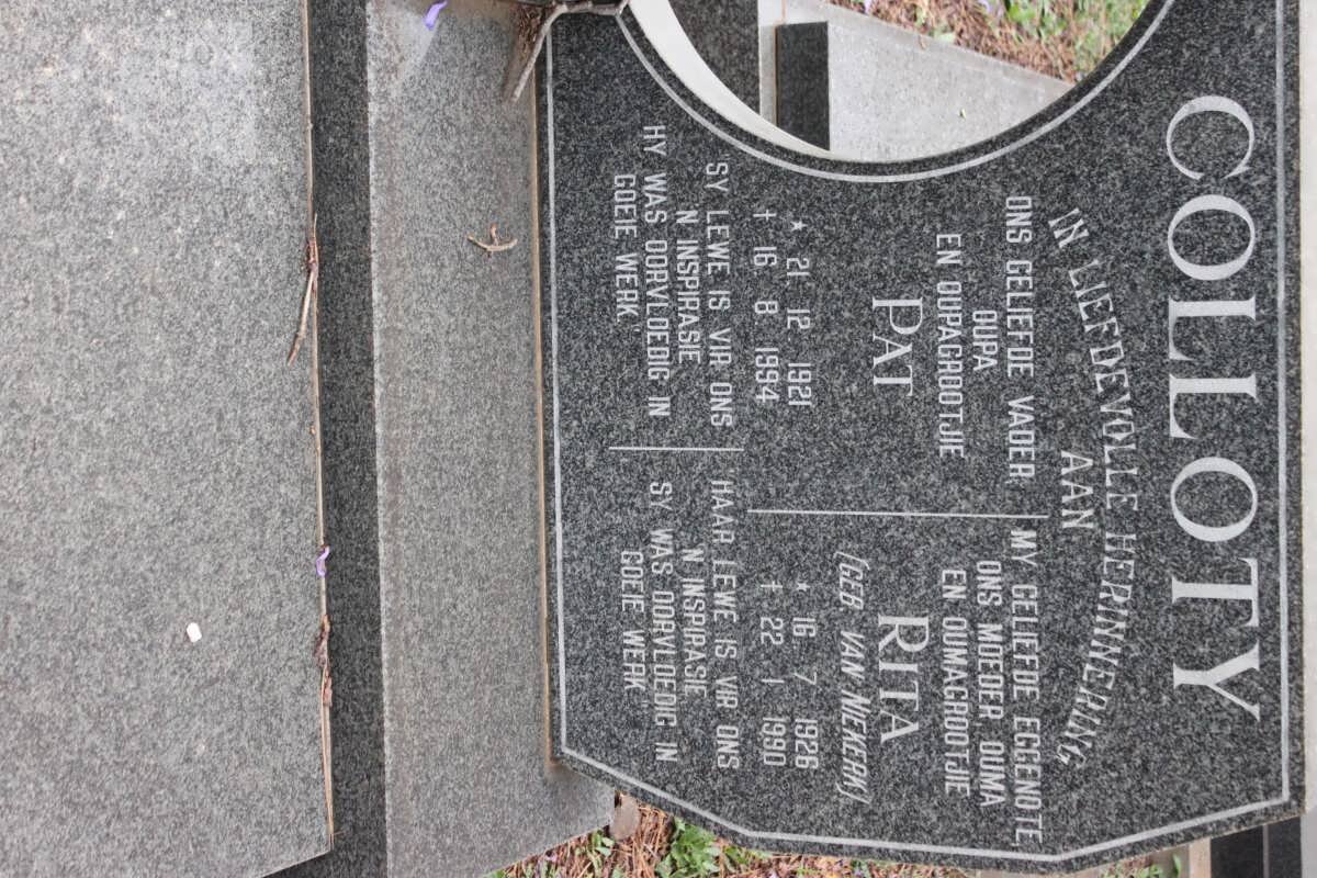 COLLOTY Pat 1921-1994 &amp; Rita VAN NIEKERK 1926-1990