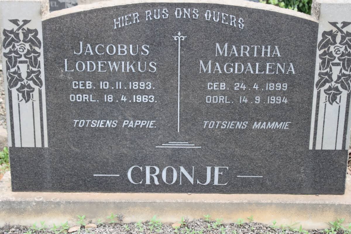 CRONJE Jacobus Lodewikus 1893-1963 &amp; Martha Magdalena 1899-1994