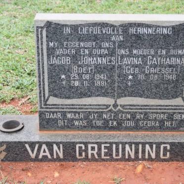 GREUNING Jacob Johannes, van 1941-1991 &amp; Lavina Catharina GRIESSEL 1948-