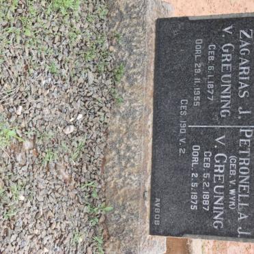 GREUNING Zagarias J., van 1877-1955 &amp; Petronella J. VAN WYK 1887-1975