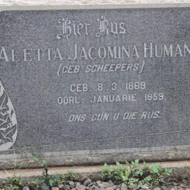 HUMAN Aletta Jacomina nee SCHEEPERS 1869-1959