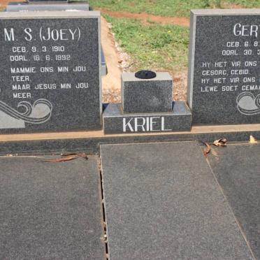 KRIEL Gert D. 1906-1983 &amp; J.M.S. 1910-1992