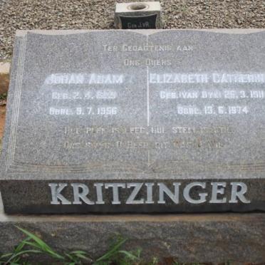 KRITZINGER Johan Adam 1869-1956 &amp; Elizabeth Catharina VAN DYK 1911-1974