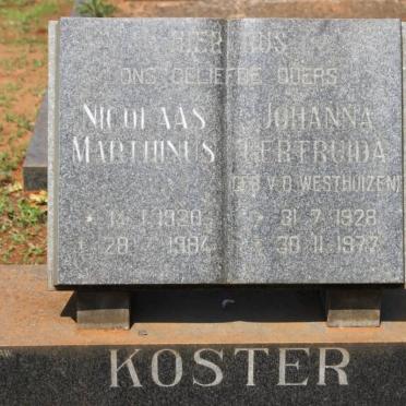 KOSTER Nicolaas Marthinus 1920-1984 &amp; Johanna Gertruida V.D. WESTHUIZEN 1928-1977