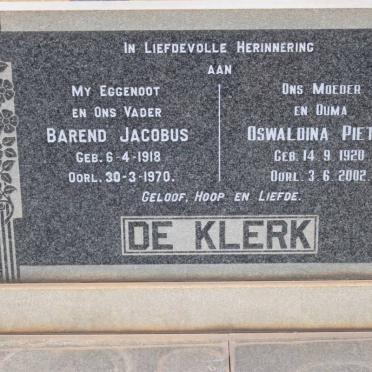 KLERK Barend Jacobus, de 1918-1970 &amp; Oswaldina Pieter 1920-2002
