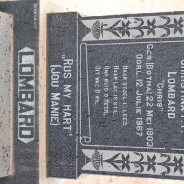LOMBARD Christina P.F. nee BOTHA 1903-1967