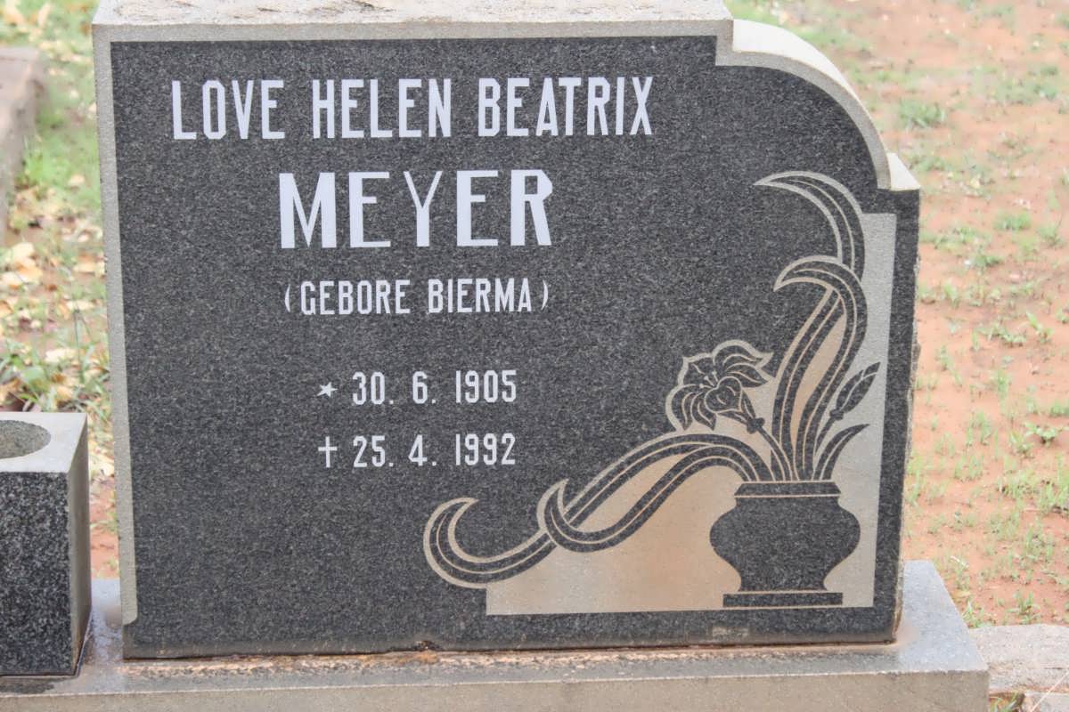 MEYER Love Helen Beatrix nee BIERMA 1905-1992