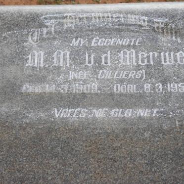 MERWE M.M., v.d. nee CILLIERS 1909-1953