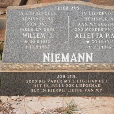 NIEMANN Willem J. 1910-1982 &amp; Alletta P.M.M. 1912-1975