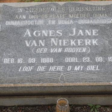 NIEKERK Agnes Jane, van nee VAN ROOYEN 1888-1990