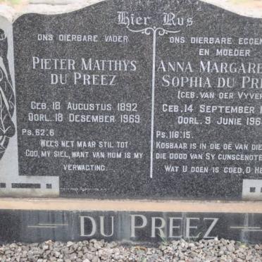 PREEZ Pieter Matthys, du 1892-1969 &amp; Anna Margaretha Sophia VAN DER VYVER 1900-1961