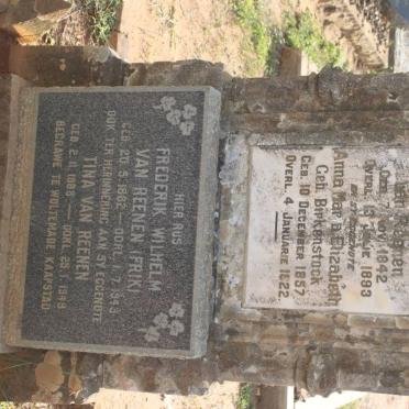 REENEN Jacob Lourens, van 1842-1893 &amp; Anna Maria Elizabeth BIRKENSTOCK 1857-1922