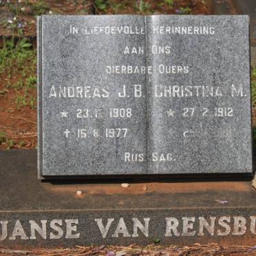 RENSBURG Andreas J.B., Janse van 1908-1977 &amp; Christina M. 1912-