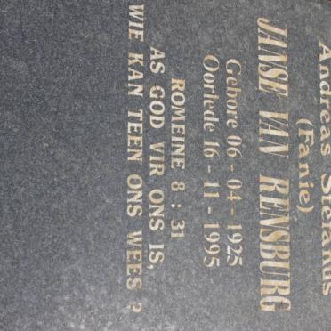 RENSBURG Andreas Stefanus, Janse van 1925-1995