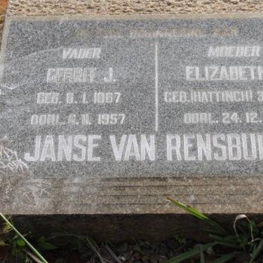RENSBURG Gerrit J., Janse van 1867-1957 &amp; Elizabeth A. HATTINGH 1876-1960