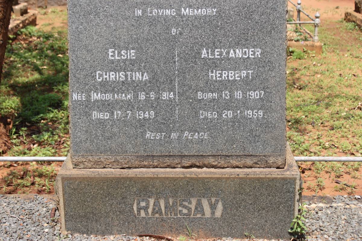 RAMSAY Alexander Herbert 1907-1959 &amp; Elsie Christina MOOLMAN 1914-1949