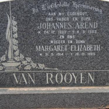 ROOYEN Johannes Arend, van 1903-1983 &amp; Margaret Elizabeth 1914-1985