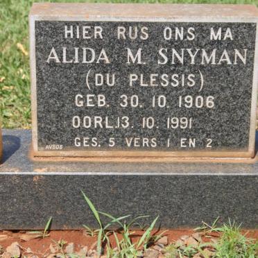 SNYMAN Alida M. nee DU PLESSIS 1906-1991