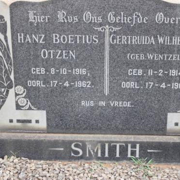 SMITH Hanz Boetius Otzen 1916-1962 &amp; Gertruida Wilhelmina WENTZEL 1914-1962