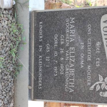 VORSTER Maria Elizabetha formerly VAN GREUNING 1902-1973