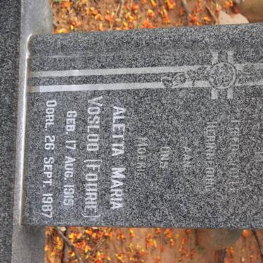 VOSLOO Andries Frederick 1914-1968 &amp; Aletta Maria FOURIE 1919-1987