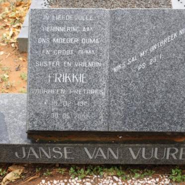 VUUREN Frikkie, Janse van, formerly PRETORIUS 1915-2002