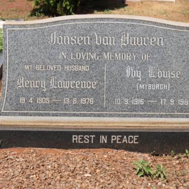 VUUREN Henry Lawrence, Jansen van 1905-1976 &amp; Ivy Louise MYBURGH 1916-1981