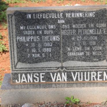 VUUREN Philippus Theunis, Janse van 1903-1980 &amp; Hester Petronella F. 1908-1981