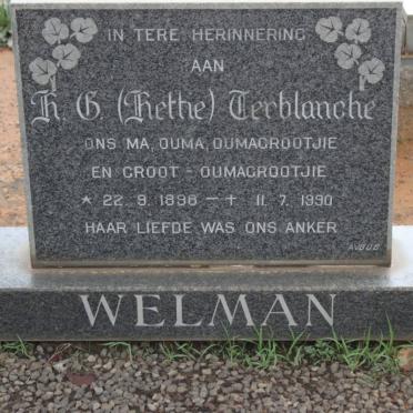 WELMAN H.G. nee TERBLANCHE 1898-1990