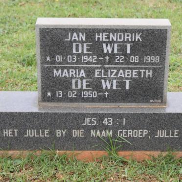 WET Jan Hendrik, de 1942-1998 &amp; Maria Elizabeth 1950-