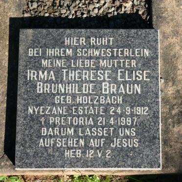 BRAUN Irma Therese Elise Brunhilde nee HOLZBACH 1912-1997