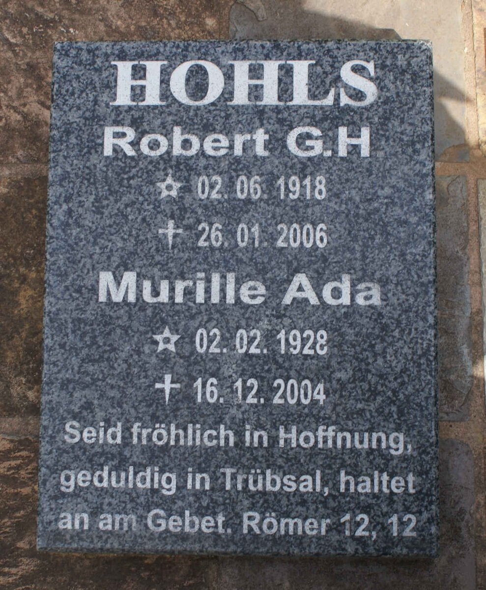 HOHLS Robert G.H. 1918-2006 &amp; Murille Ada 1928-2004