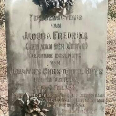 BUYS Jacoba Fredrika nee VAN DER MERWE 1869-1929
