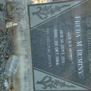 DUMINY Freda M. nee VAN DER MERWE 1901-1964