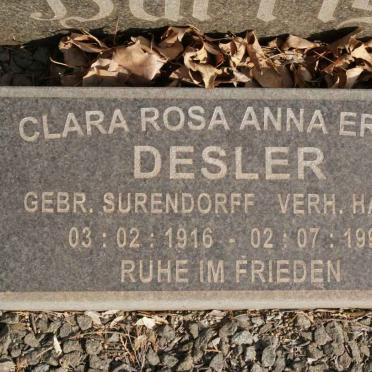 DESLER Clara Rosa Anna Erna voorheen HARRIS nee SURENDORFF 1916-1999