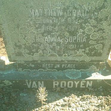 ROOYEN Matthew Craig, van 1894-1967 &amp;  Susanna Sophia 1897-1981