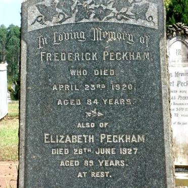 PECKHAM Frederick -1920 &amp; Elizabeth -1927