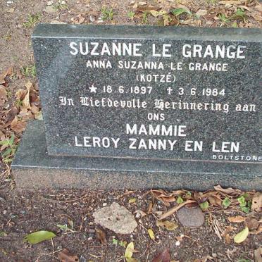 GRANGE Anna Suzanna, le nee KOTZÉ 1897-1984