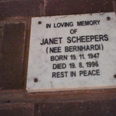 SCHEEPERS Janet nee BERNHARDI 1947-1996