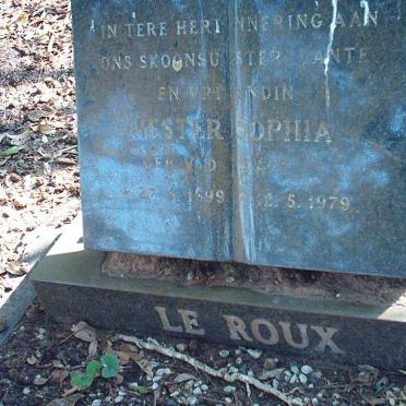 ROUX Hester Sophia, le nee V.D. WALT 1899-1979