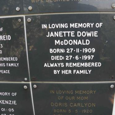 McDONALD Janette Dowie 1909-1997