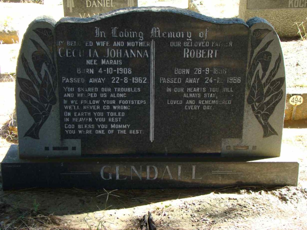 GENDALL Robert 1896-1966 &amp; Cecilia Johanna MARAIS 1908-1962