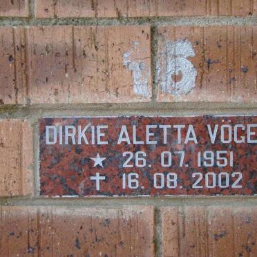 VOGEL Dirkie Aletta 1951-2002