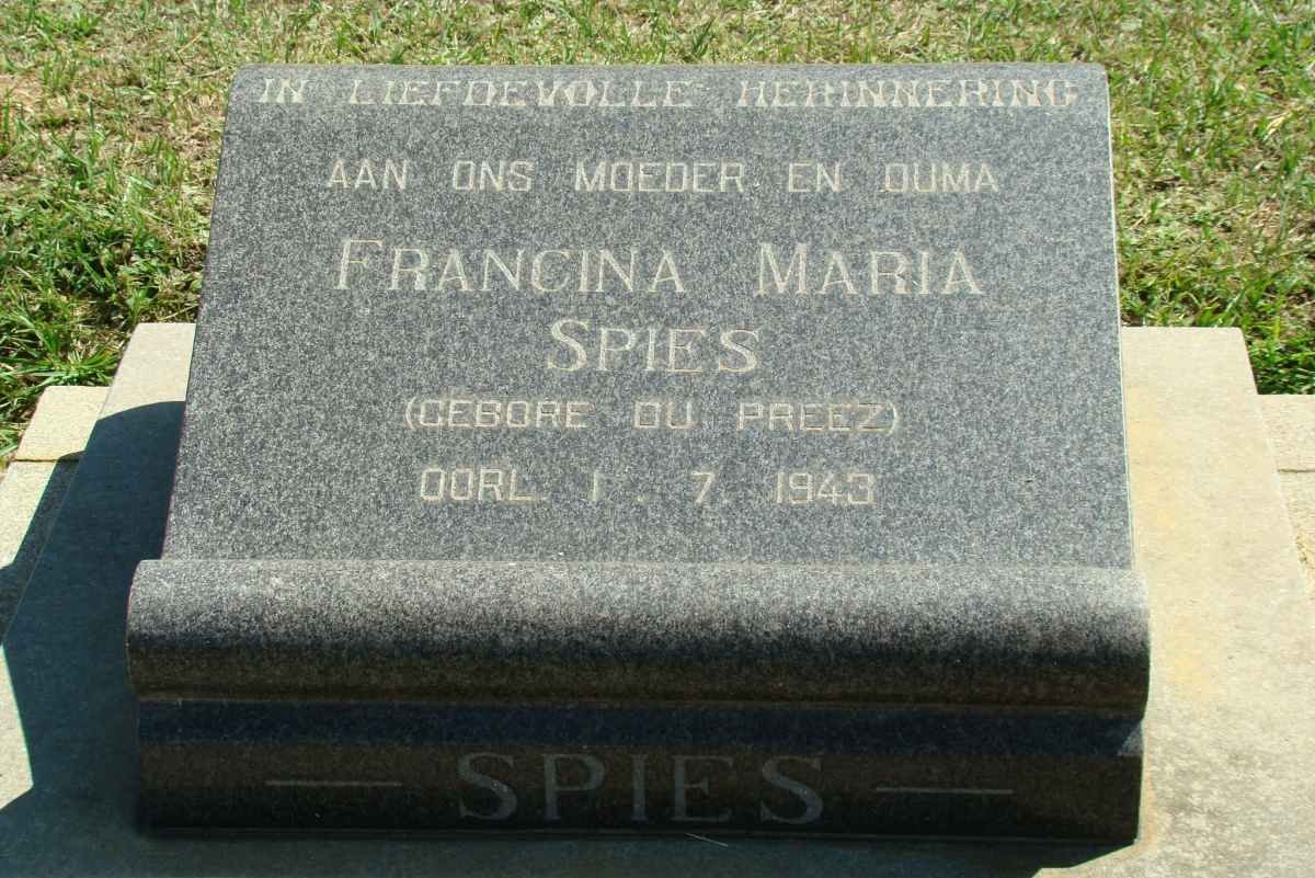 SPIES Francina Maria nee DU PREEZ -1943