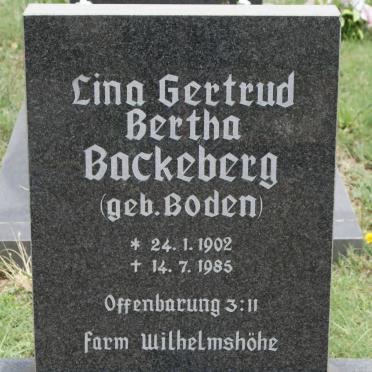 BACKEBERG Lina Gertrud Bertha nee BODEN 1902-1985