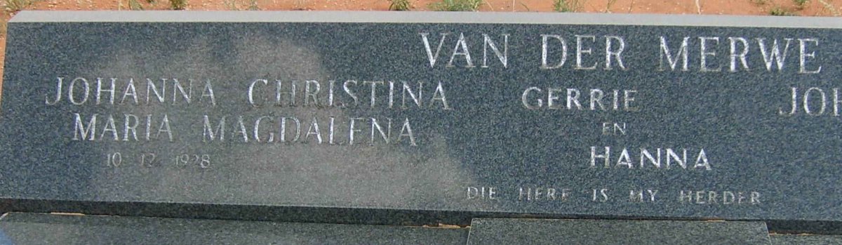 MERWE Johanna Christina Maria Magdalena, van der 1928-